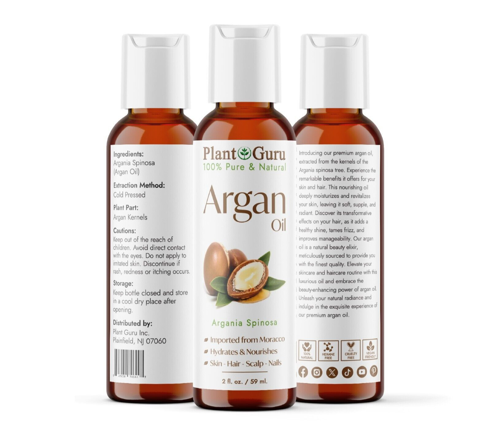 Argan Oil 2 oz. Morocco 100% Pure Natural Unrefined For Hair Growth, Skin, Face