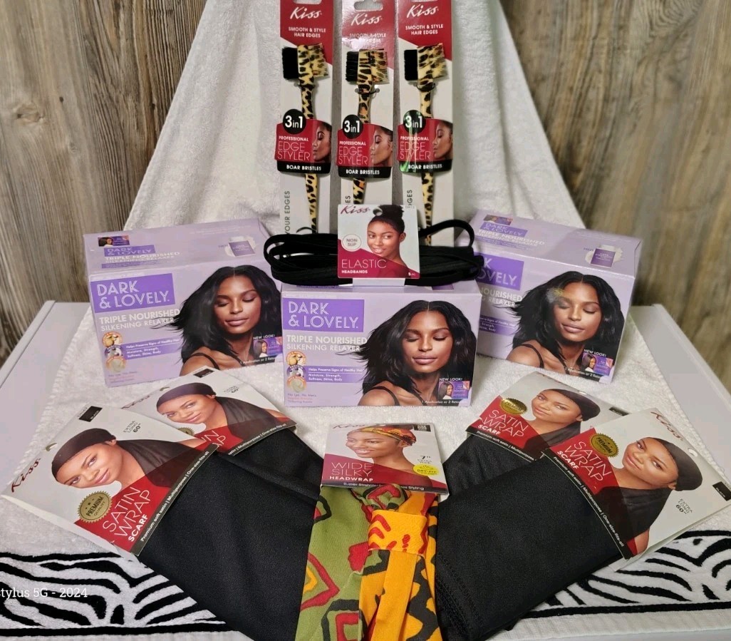 3x Dark and Lovely Triple Nourished Silkening Hair Relaxer +Kiss Accessories Lot