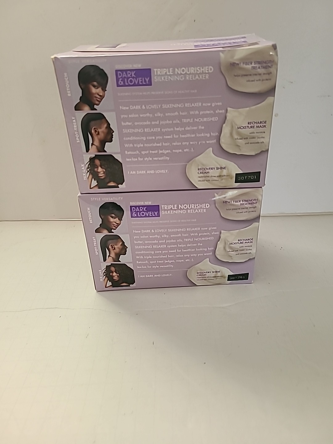 Lot- 2 Dark and Lovely Silkening Relaxer KIT. Triple Nourished Gloss Sealed