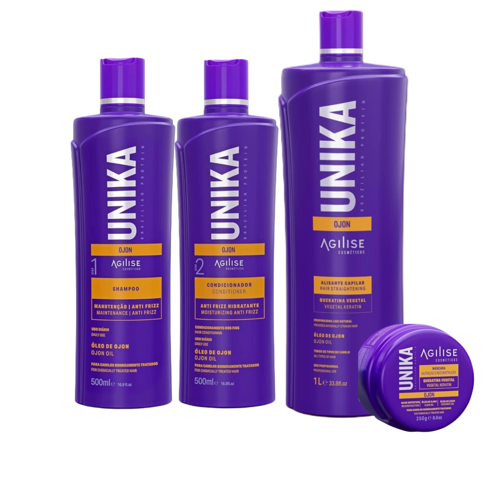 Kit Agilise Unika Ojon – Progressive 1L, Shampoo 250mL, Cond 250mL and Mask 250g