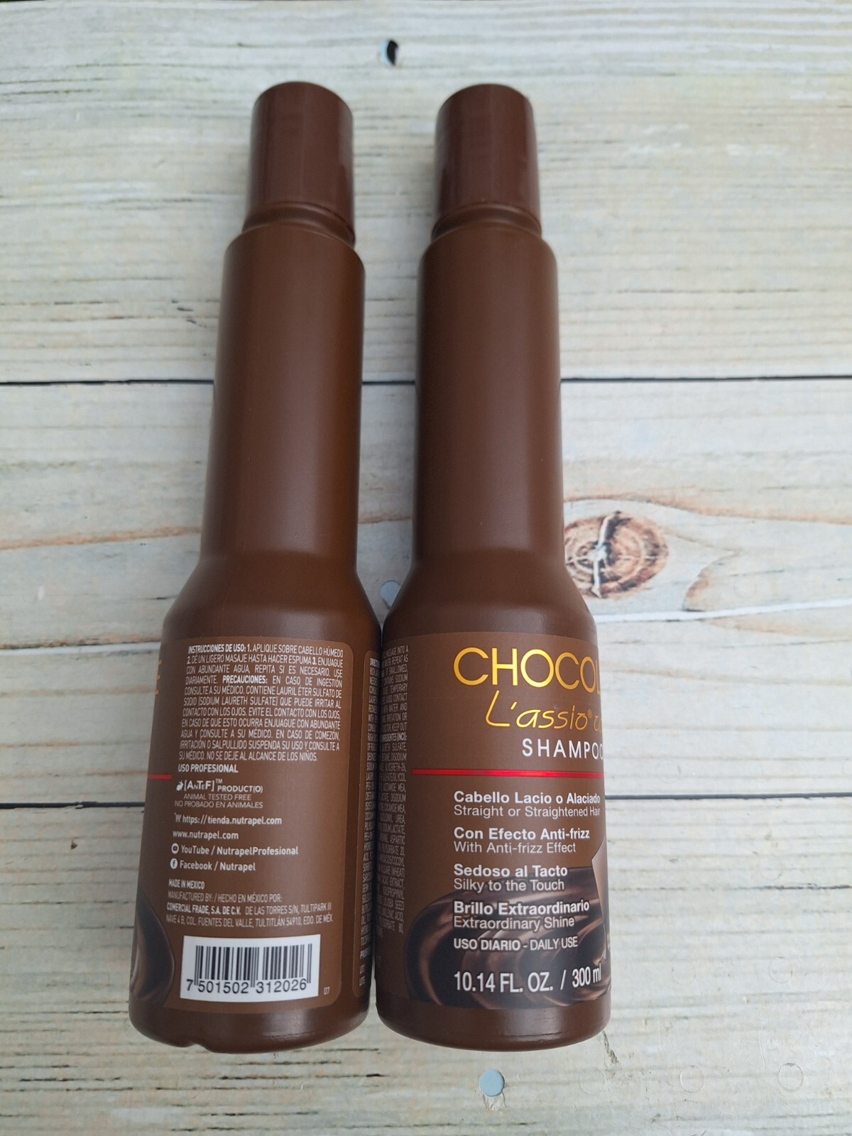 2 SHAMPOOS CHOCOLATE L’ASSIO TEMPORARY HAIR STRAIGHTENER 10.1OZ / CABELLO LACIO