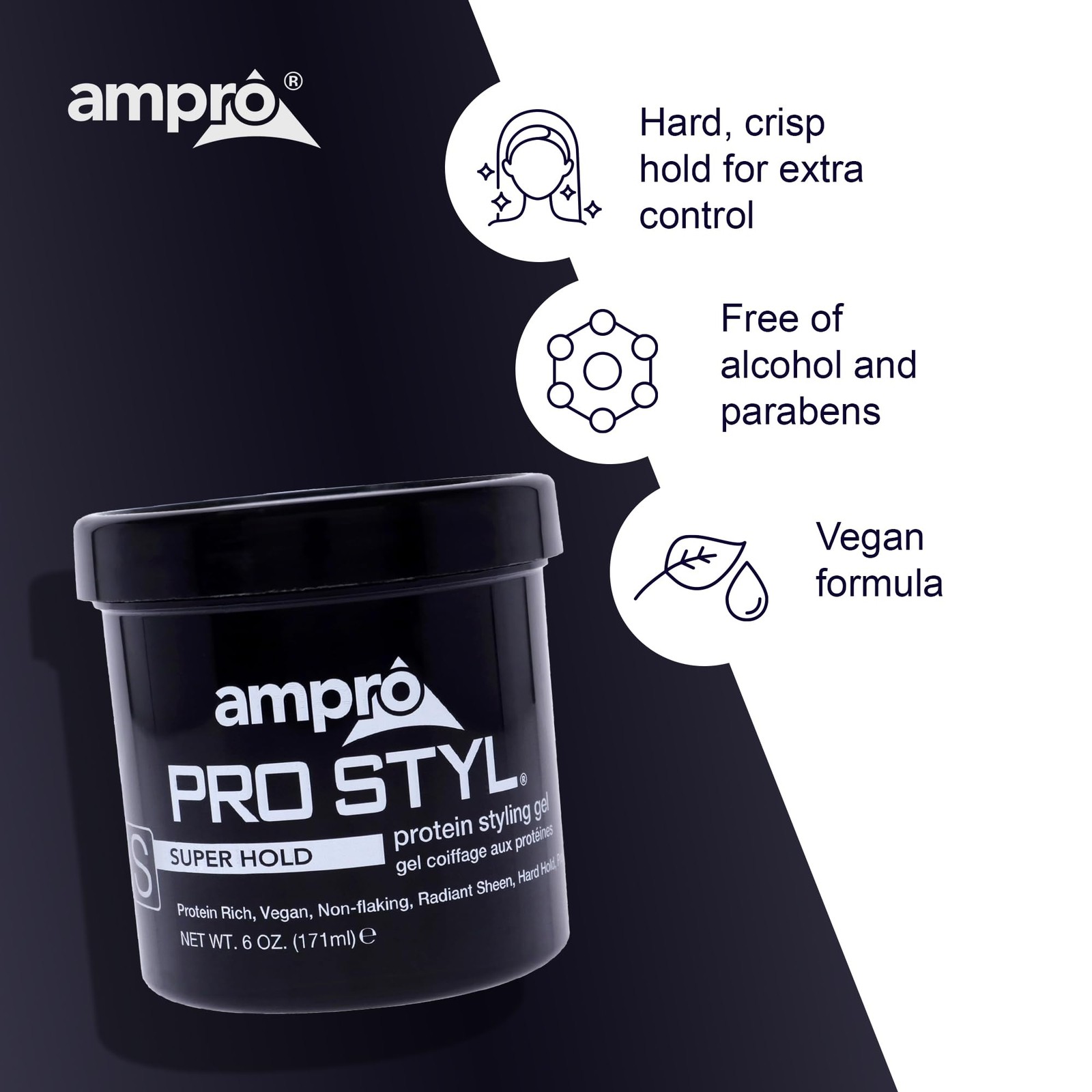 AmPro Pro Styl Styling Gel – Protects and 6 Ounce (Pack of 1), black