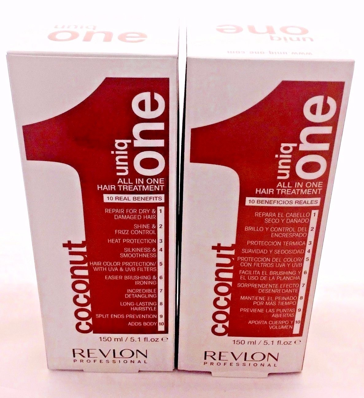 UNIQ 1 COCONUT 5.1OZ 2PC 10 BENEFITS. REPAIR,SHINE,PROTECT,SMOOTH,BODY,UVA,UVB