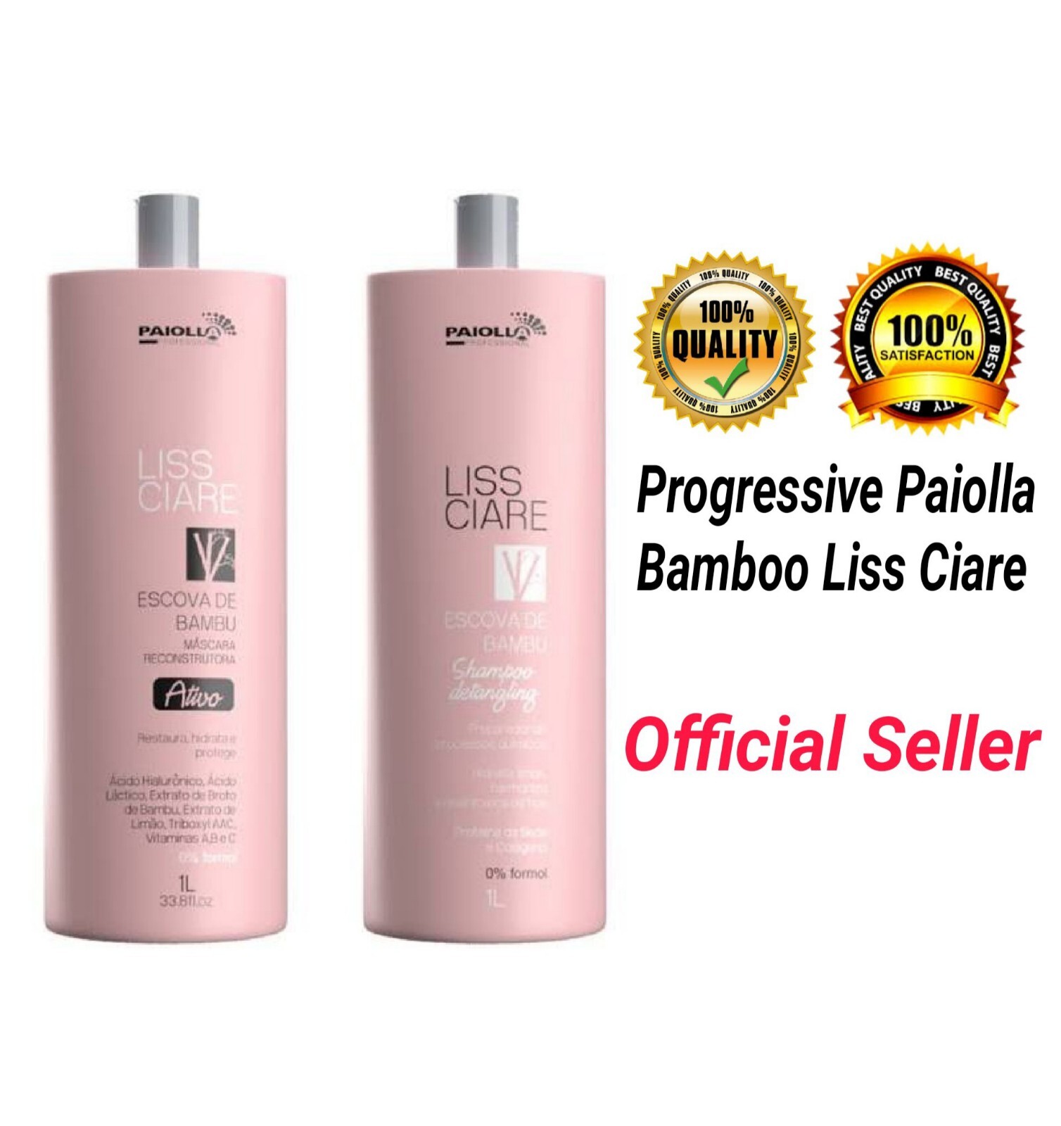 Kit Paiolla Progressive Brush Bamboo Liss Ciare Without Formaldehyde 2x1L/34Oz
