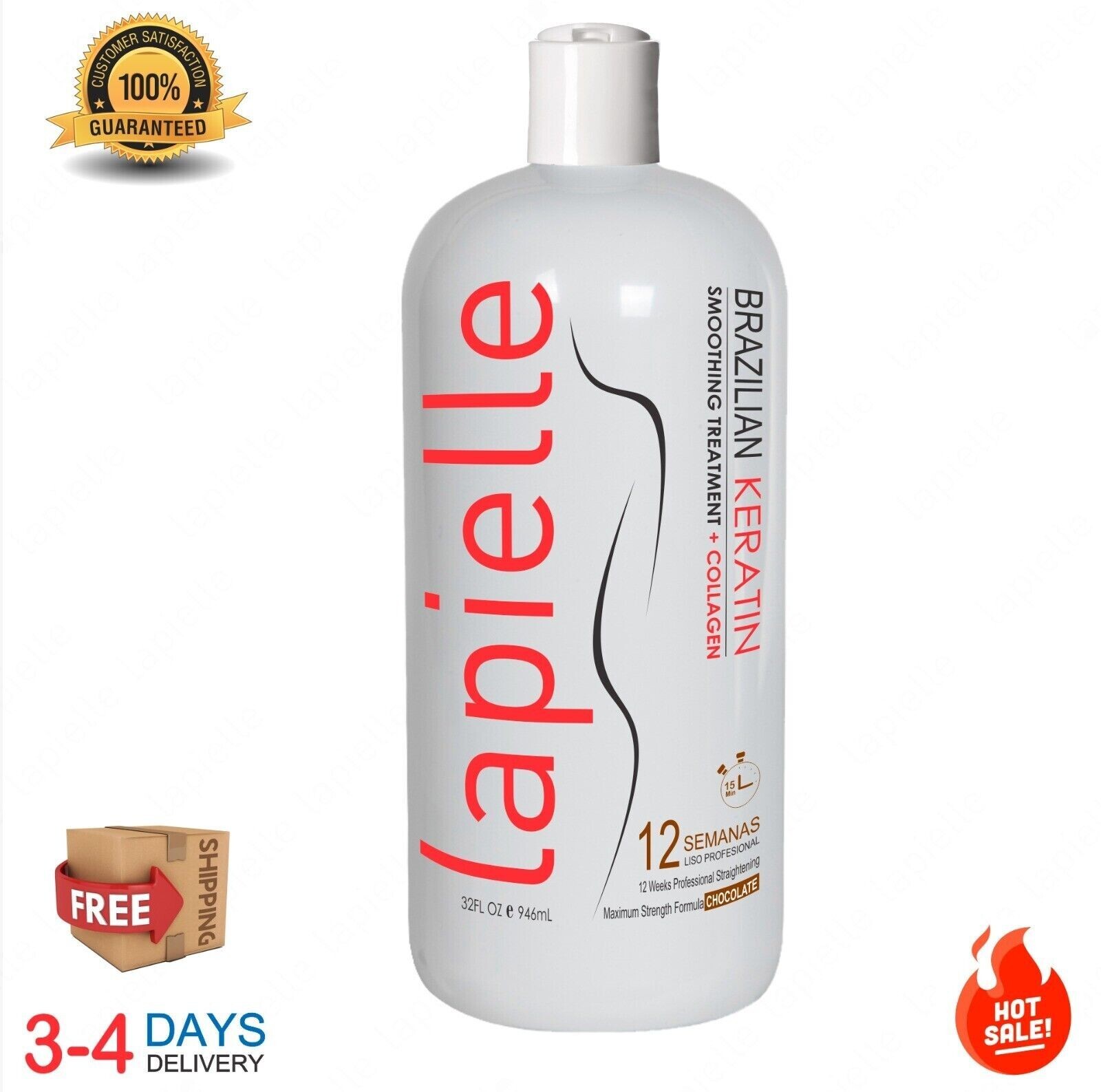 Lapielle Brazilian Keratine Smoothing Treatment, Maximum Straightening 32oz