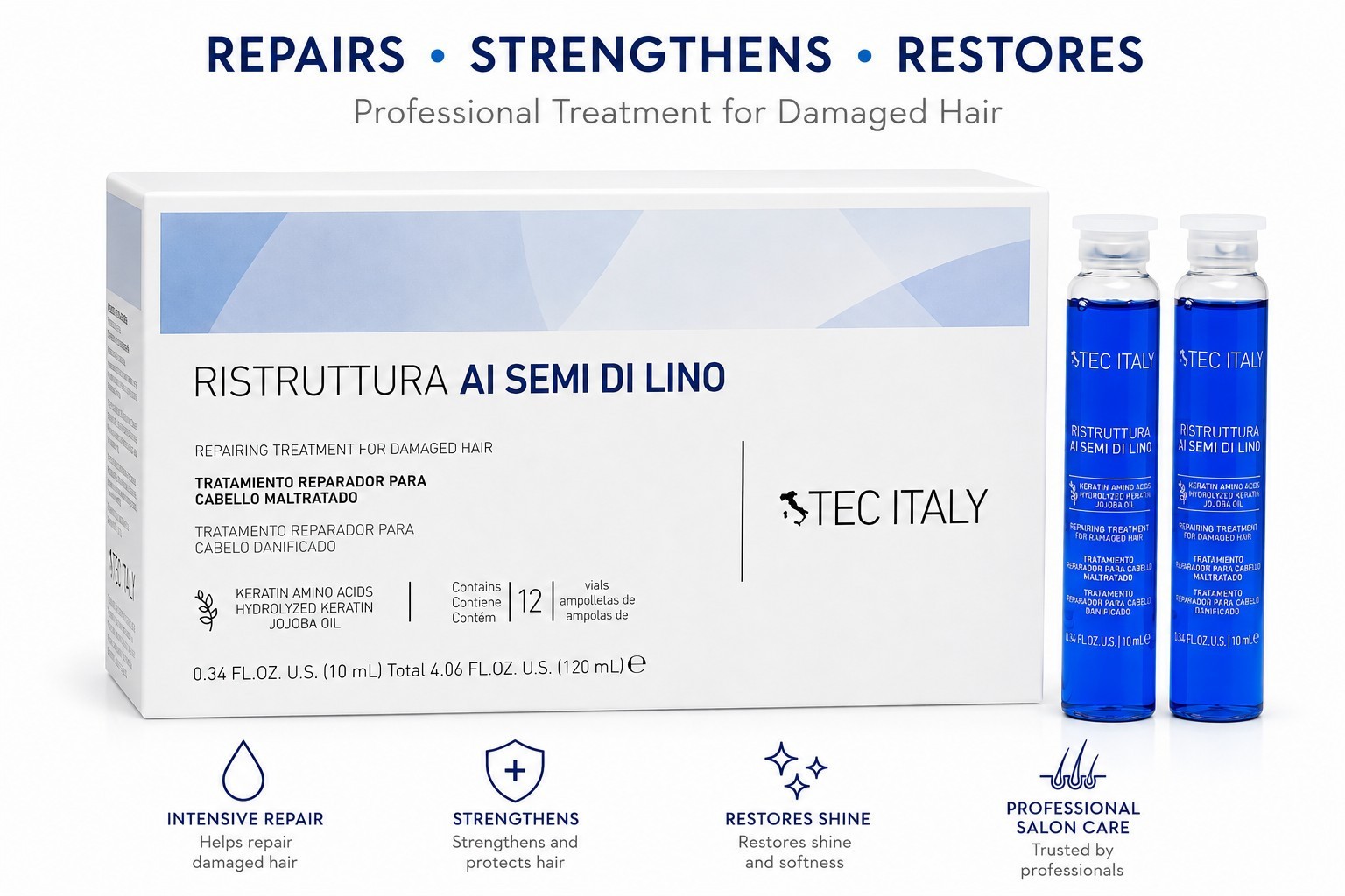 TEC ITALY Al Semi Di Lino Repair Treatment 12 Ampoules for Damaged Hair