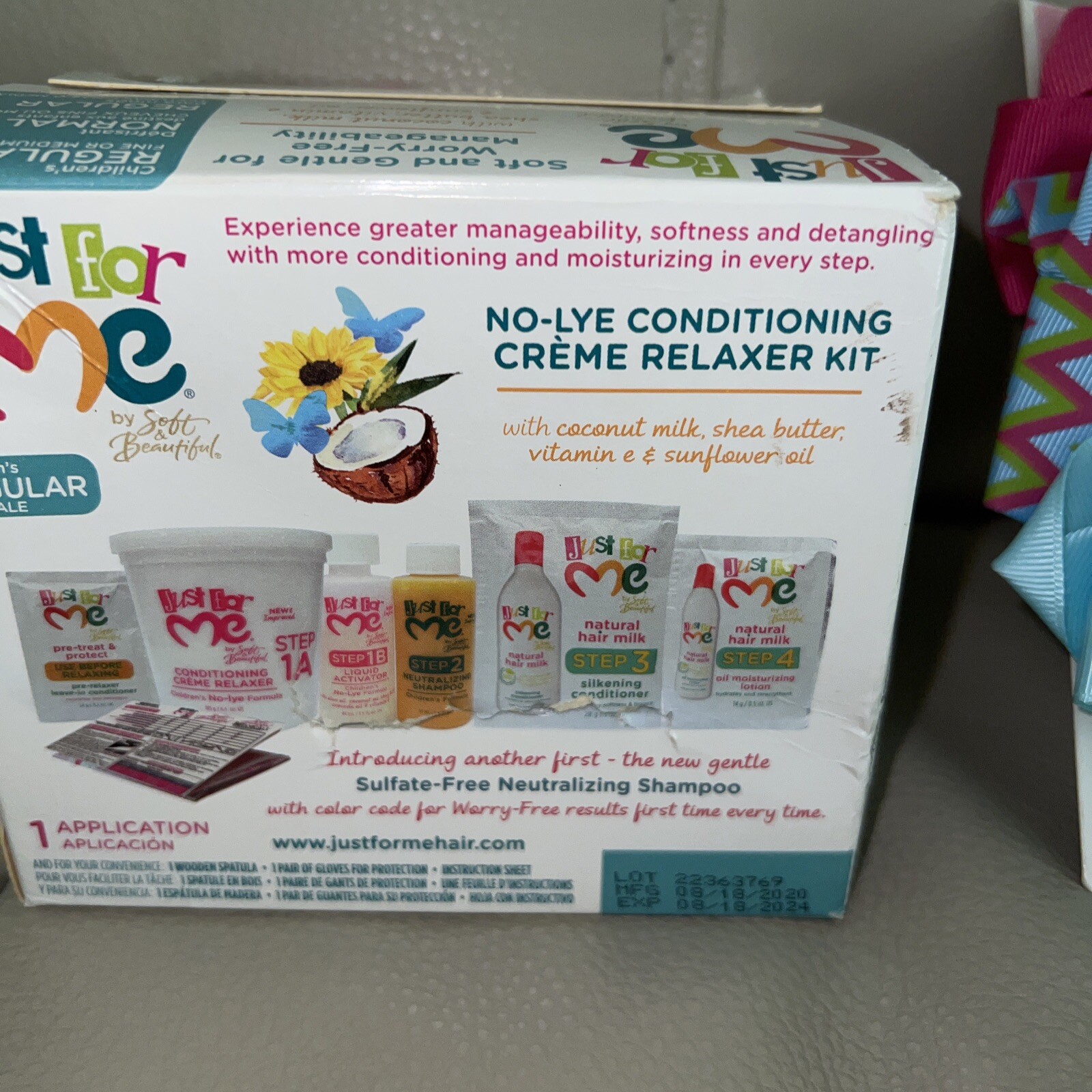 Just For Me No-Lye Conditioning Creme Relaxer Kit With 3 Free Bows.