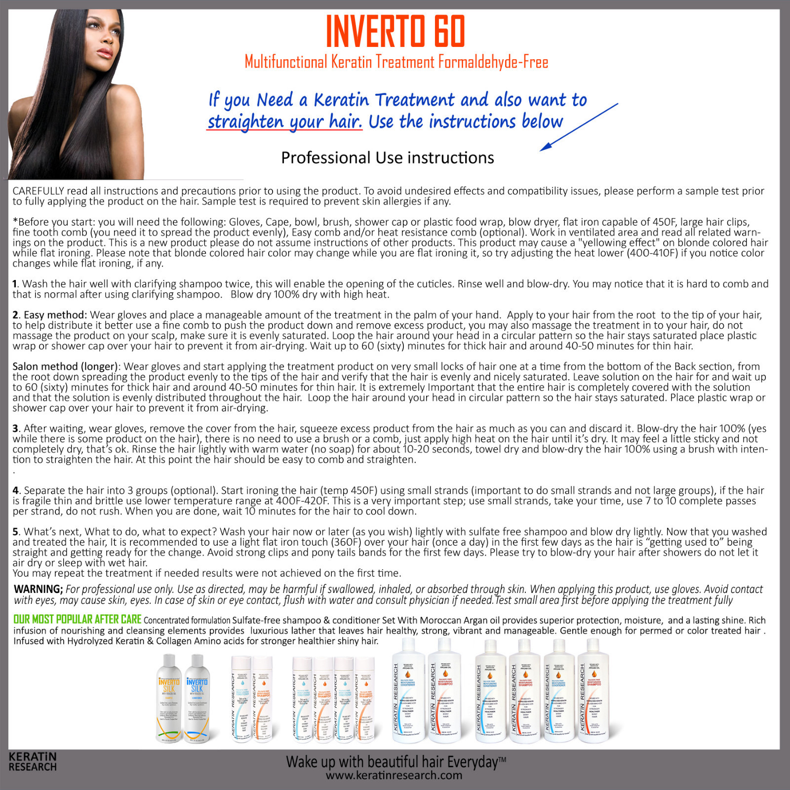 INVERTO 60 Brazilian Keratin Hair Blowout Treatment 4oz + Mask paraben-free