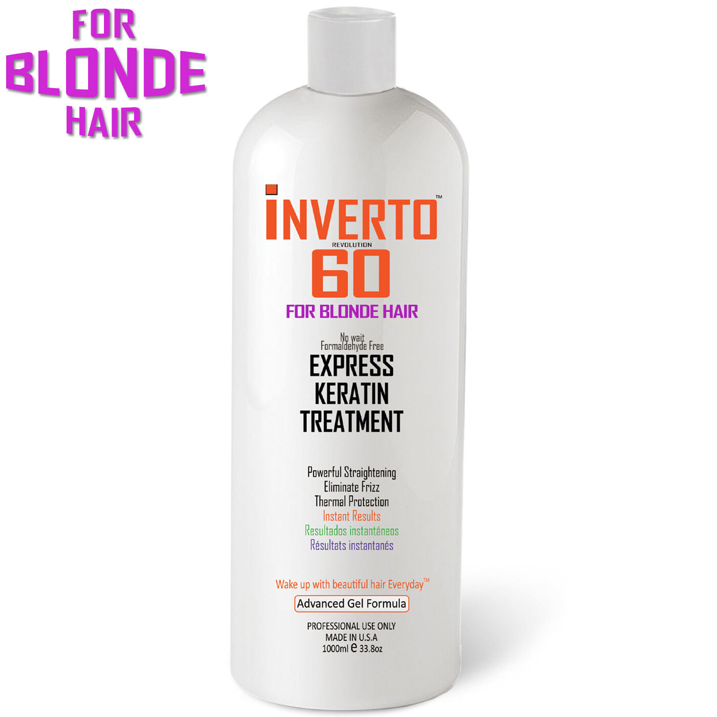 Formaldehyde-Free Inverto 60 BLONDE 1000ml Advanced Gel Keratin Hair Treatment