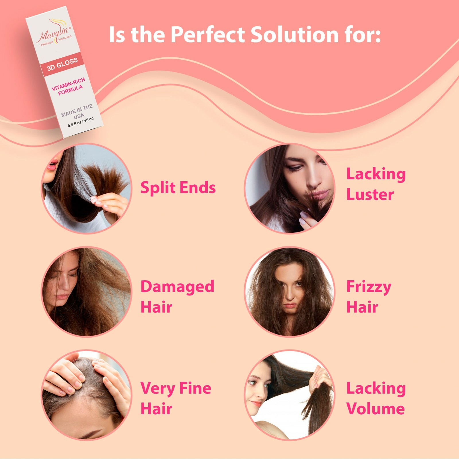 Mavylin 3D GLOSS Ampoules Hair Repair Treatment for Dry or Damaged Hair 3 VIALS