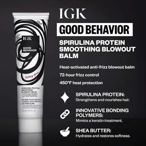 IGK GOOD BEHAVIOR Spirulina Protein Smoothing Blowout Balm | Anti-Frizz Heat