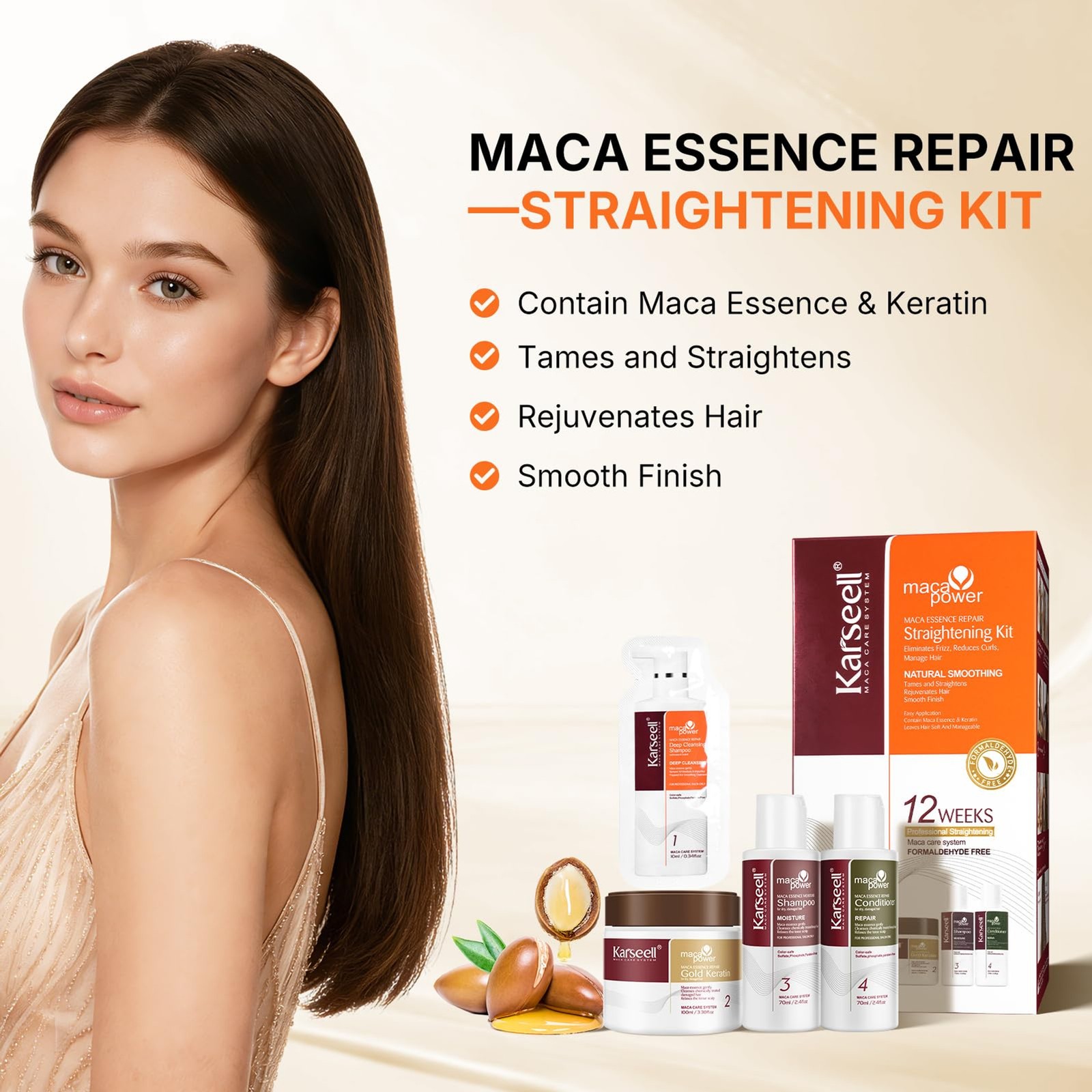 Karseell Maca Essence Repair Keratin Hair Treatment Straightening Kit, 12 Weeks