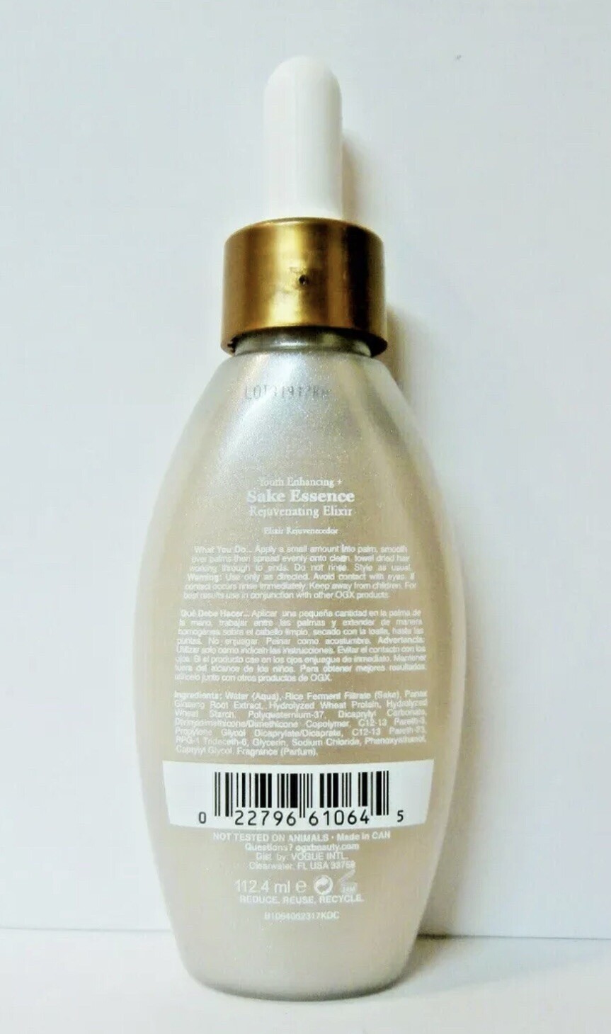 OGX Youth Enhancing + Sake Rejuvenating ELIXIR 3.8oz Serum With GINSENG NEW