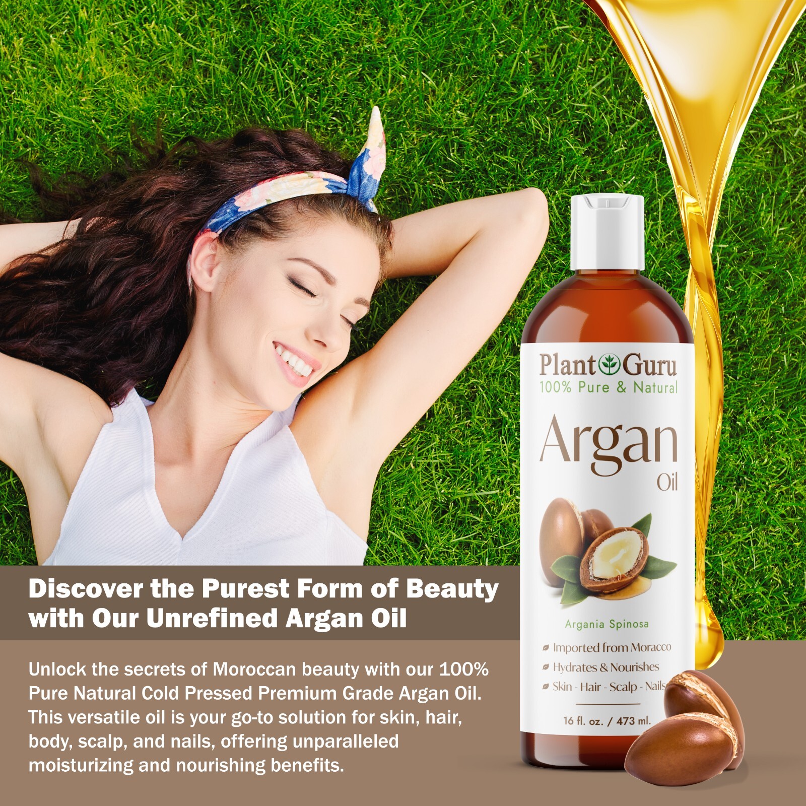 Argan Oil 8 oz. Morocco 100% Pure Natural Unrefined For Hair Growth, Skin, Face