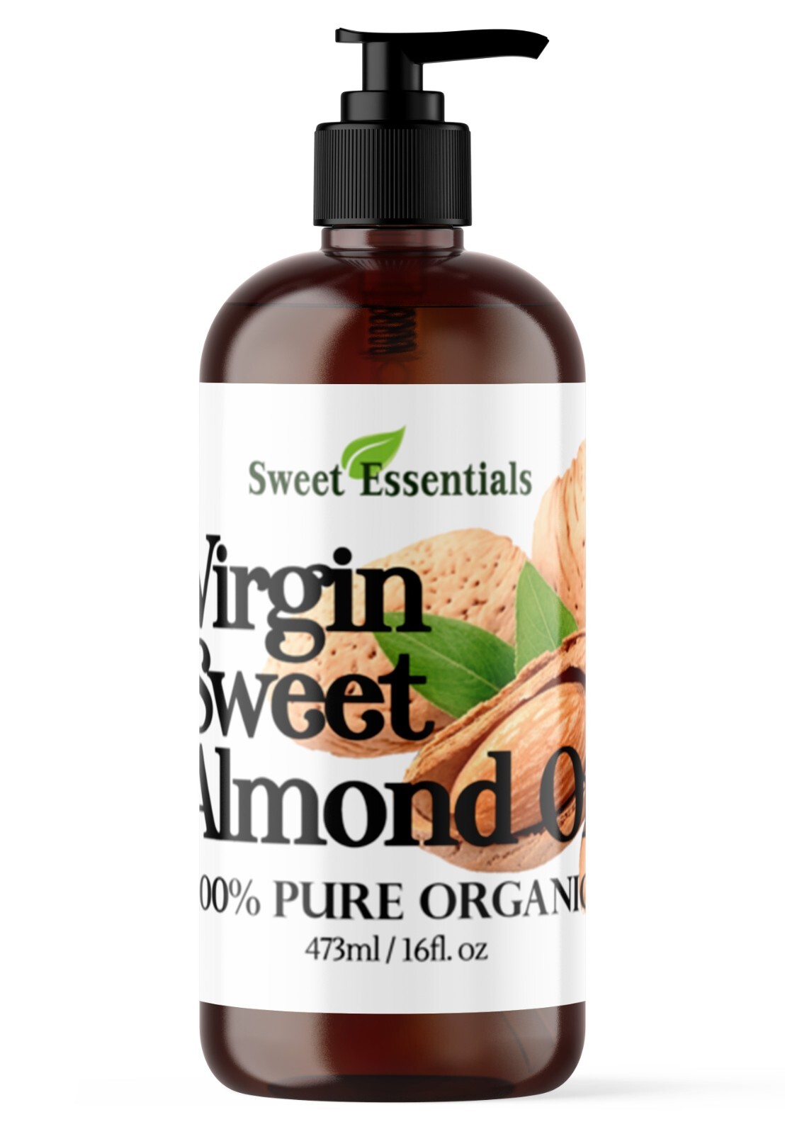 100% Pure Organic Cold Pressed Unrefined Sweet Almond Oil – 16oz -Italy Imported
