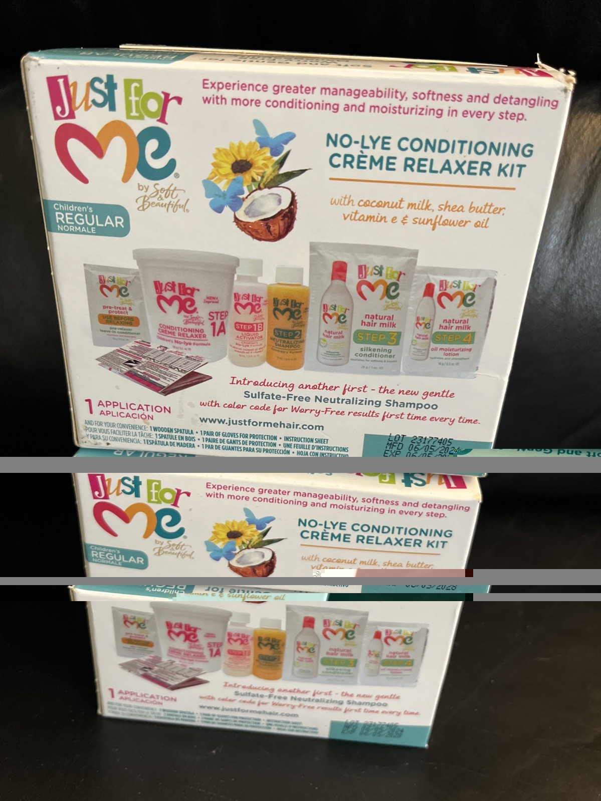 2 Just For Me No-Lye Conditioning Creme Relaxer Kit Coconut & Shea Regular NEW