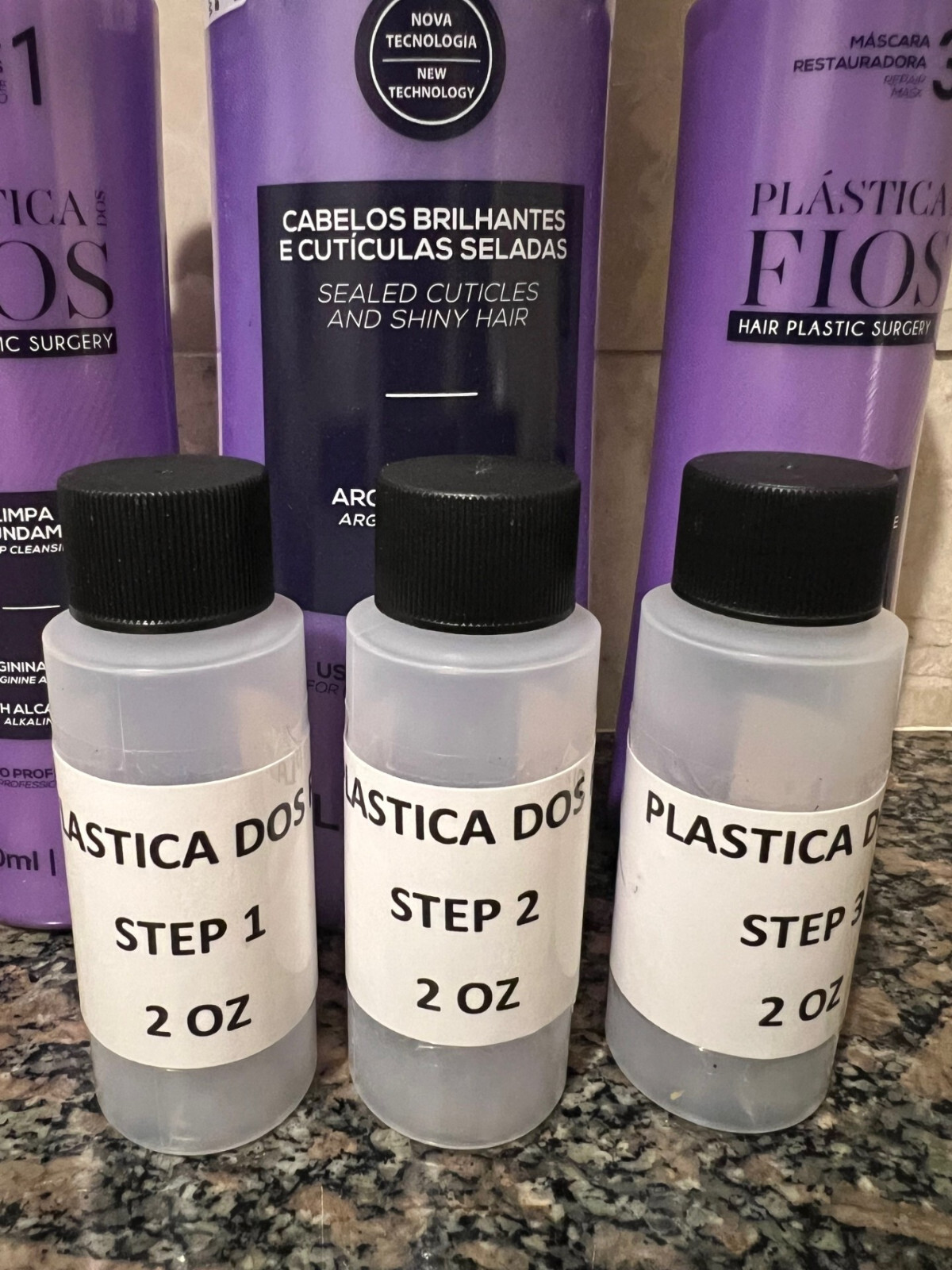 Cadiveu Plastica dos fios 2oz kit.Poured from original bottles.Step by step inst