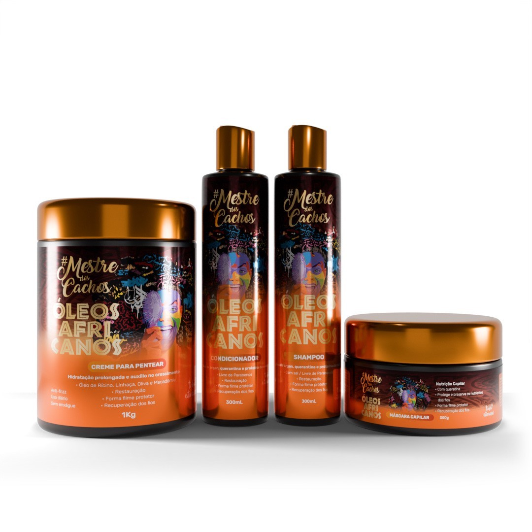 Kit Óleos Africanos 3x300ml + 1kg Mestre Dos Cachos / Linha Óleos Africanos