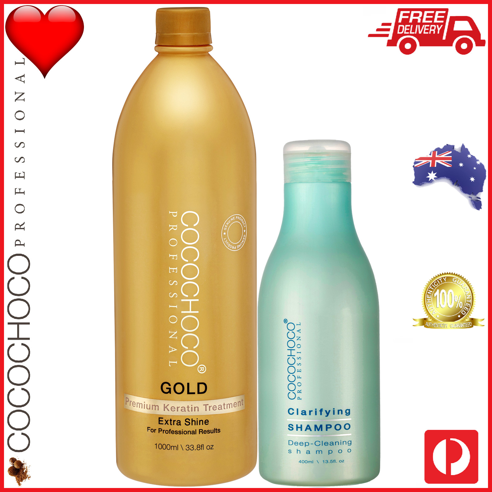 ❤❤ COCOCHOCO GOLD Keratin Treatment 1000ml + Shampoo + Conditioner 400ml Bundle