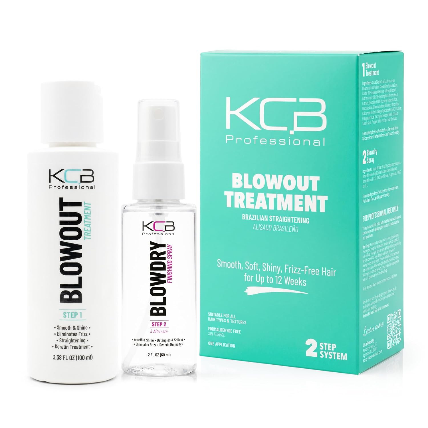Blowout, 2 Step Keratin Hair Treatment. Brazilian Straightening and Frizz Contro
