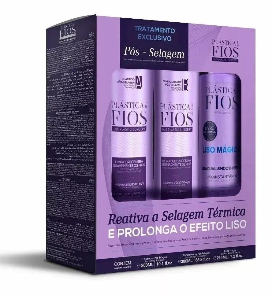 Cadiveu Plastica dos Fios Kit Liso Magico Shampoo Cond Post Sealing Pos Selagem