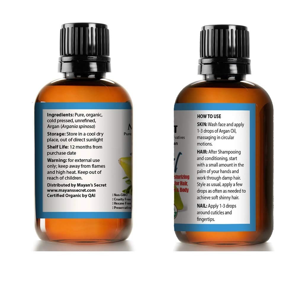 Pure Organic Argan Oil for Hair Growth Skin Face USDA Organic 4oz