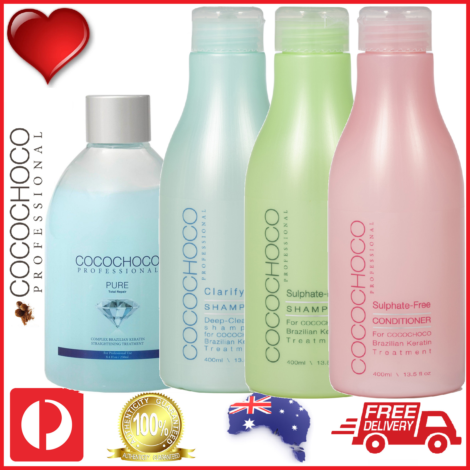 ❤❤ COCOCHOCO PURE Keratin 250ml + Shampoo +Conditioner 400ml Treat Straight Hair