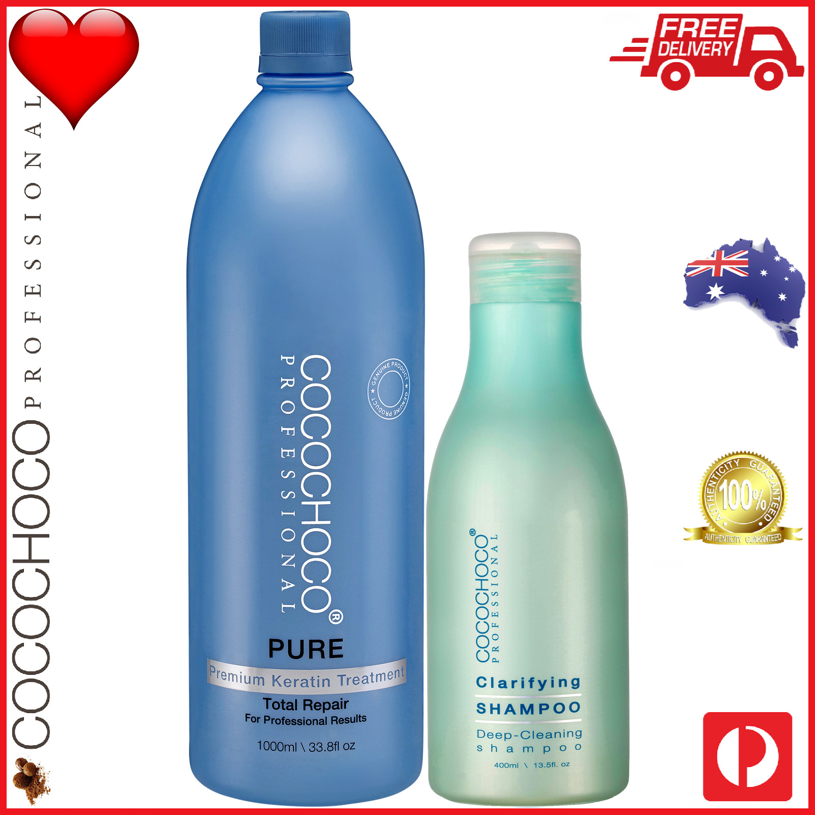 ❤❤ COCOCHOCO PURE Keratin 1000ml + Shampoo +Conditioner 400ml Pro Premium Bundle