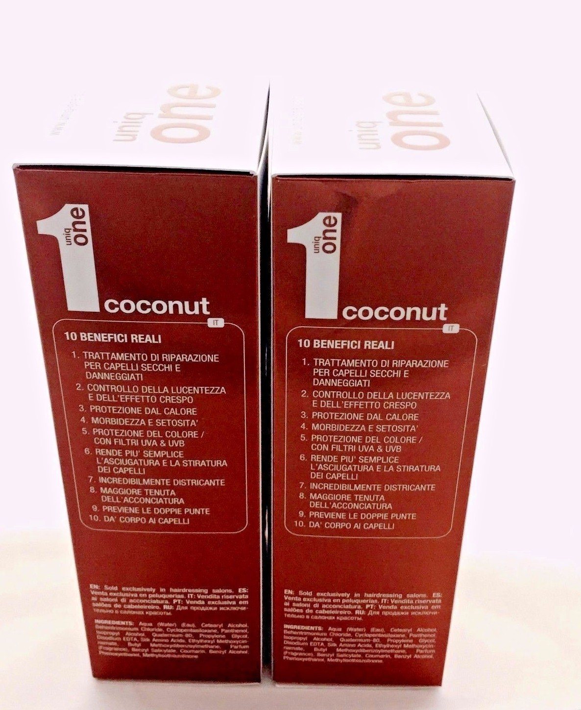 UNIQ 1 COCONUT 5.1OZ 2PC 10 BENEFITS. REPAIR,SHINE,PROTECT,SMOOTH,BODY,UVA,UVB