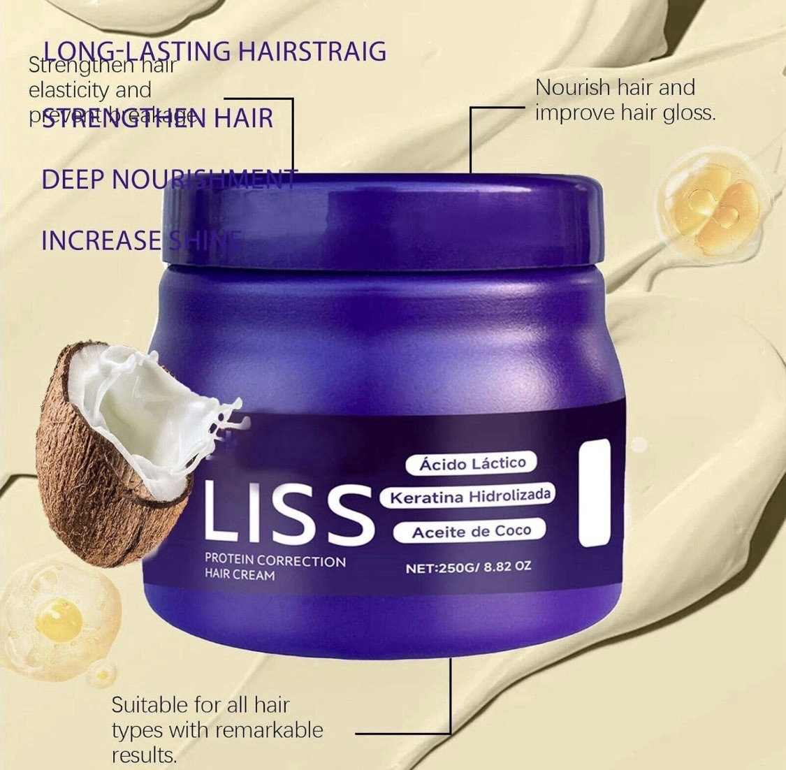 LuminoLiss crema para alisar el cabello con keratina acido lactico y aceite de c