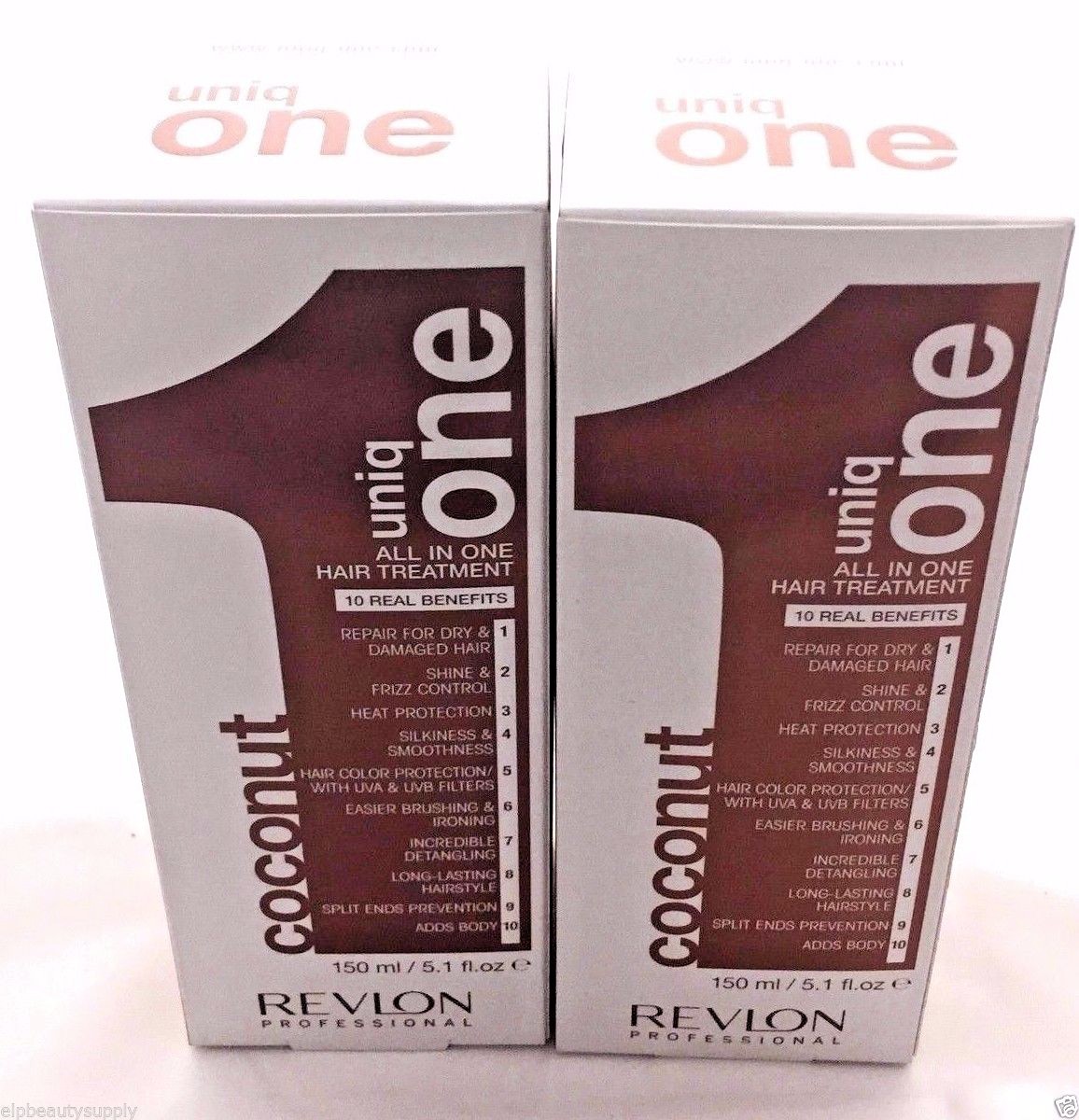 UNIQ 1 COCONUT 5.1OZ 2PC 10 BENEFITS. REPAIR,SHINE,PROTECT,SMOOTH,BODY,UVA,UVB