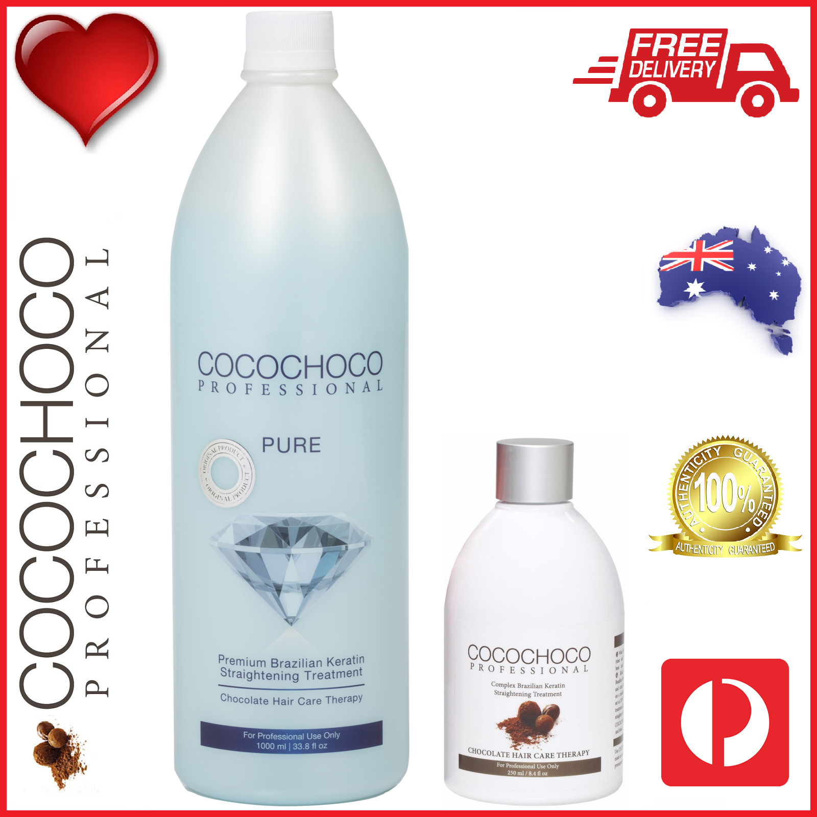 ❤❤ COCOCHOCO Pro PURE 1000ml + ORIGINAL 250ml Brazilian Keratin Hair Treatment
