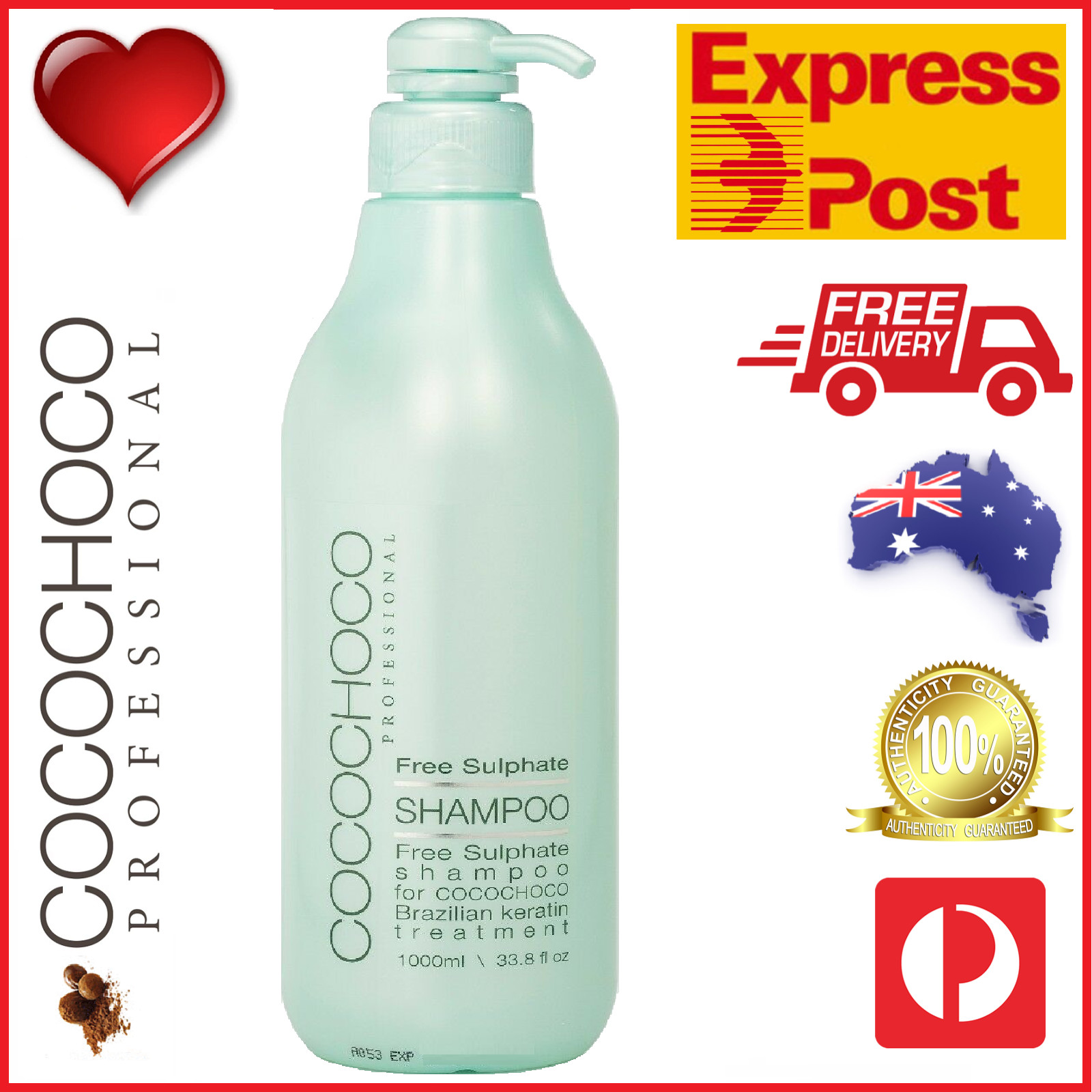 ❤❤ COCOCHOCO Pro SULPHATE FREE SHAMPOO 1000ml 1L Brazilian Keratin Salon EXPRESS