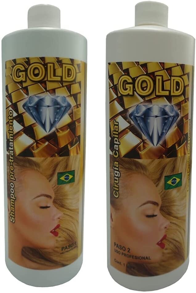Cirugia Capilar Gold Diamond 16.OZ Alisador Recupera Tu cabello Hidrata + Shampo