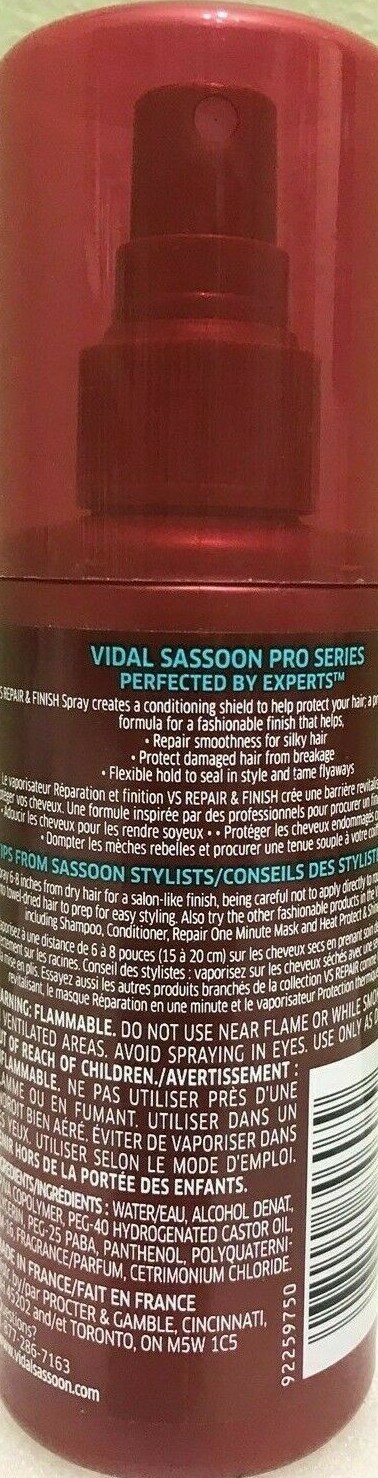 ( LOT 2 ) X VIDAL SASSOON Repair & Finish Spray Smoothing Protect Hair 5 oz Each