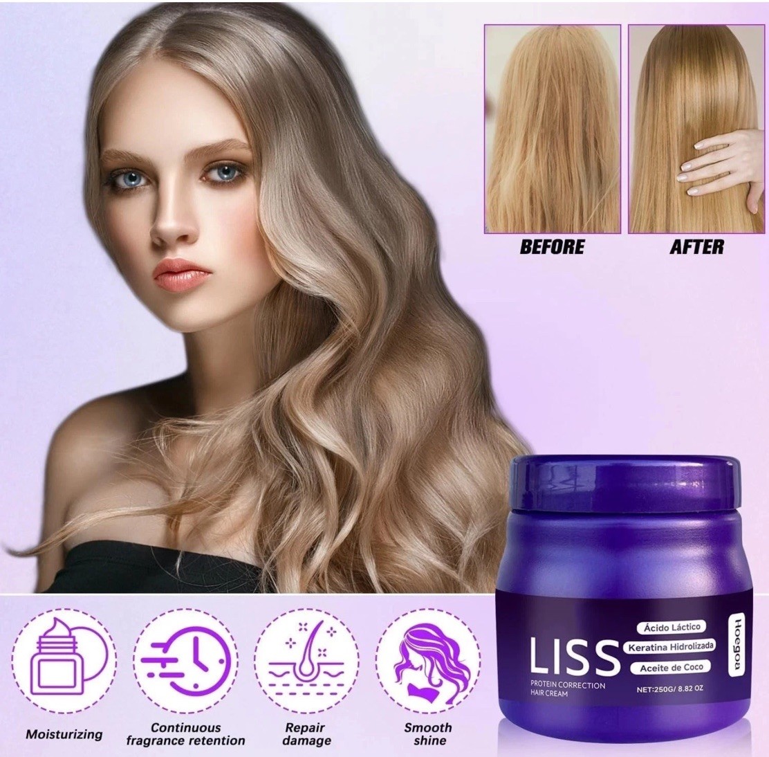 Liss Protein Correcting Cream 8.82 oz. Hair Straightener With Brush Sealed