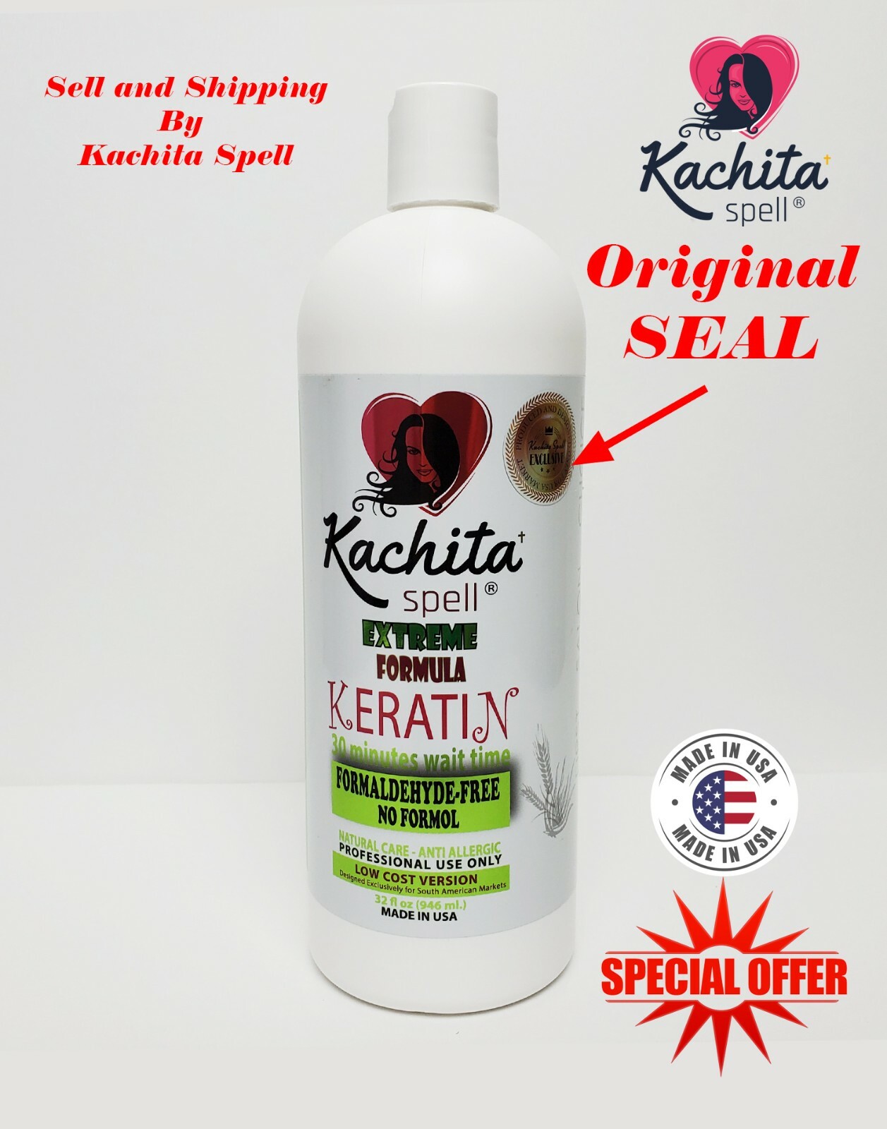 Kachita Spell Keratin FORMALDEHYDE FREE(No Formol) Anti allergic Formula 32oz