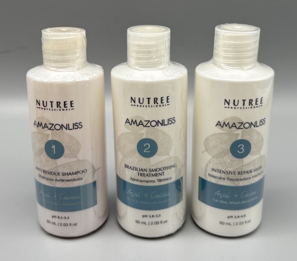 Nutree Amazonliss Keratin Hair Treatment Straightening 2.03 floz 3 Step Kit 3/25