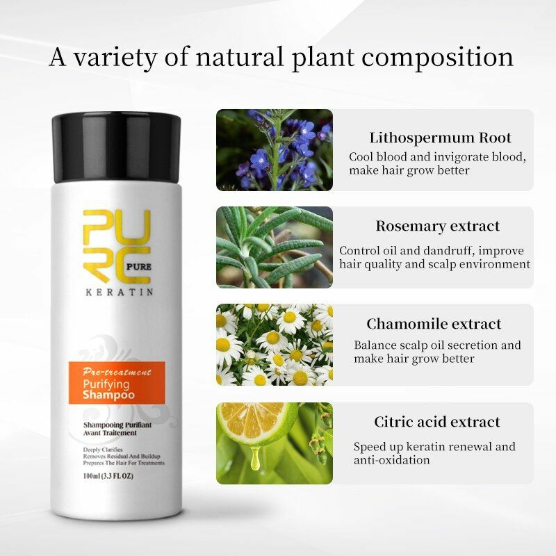 Brazilian Keratin 5% Curly Frizzy Damaged Hair Treatment + Purifying Shampoo