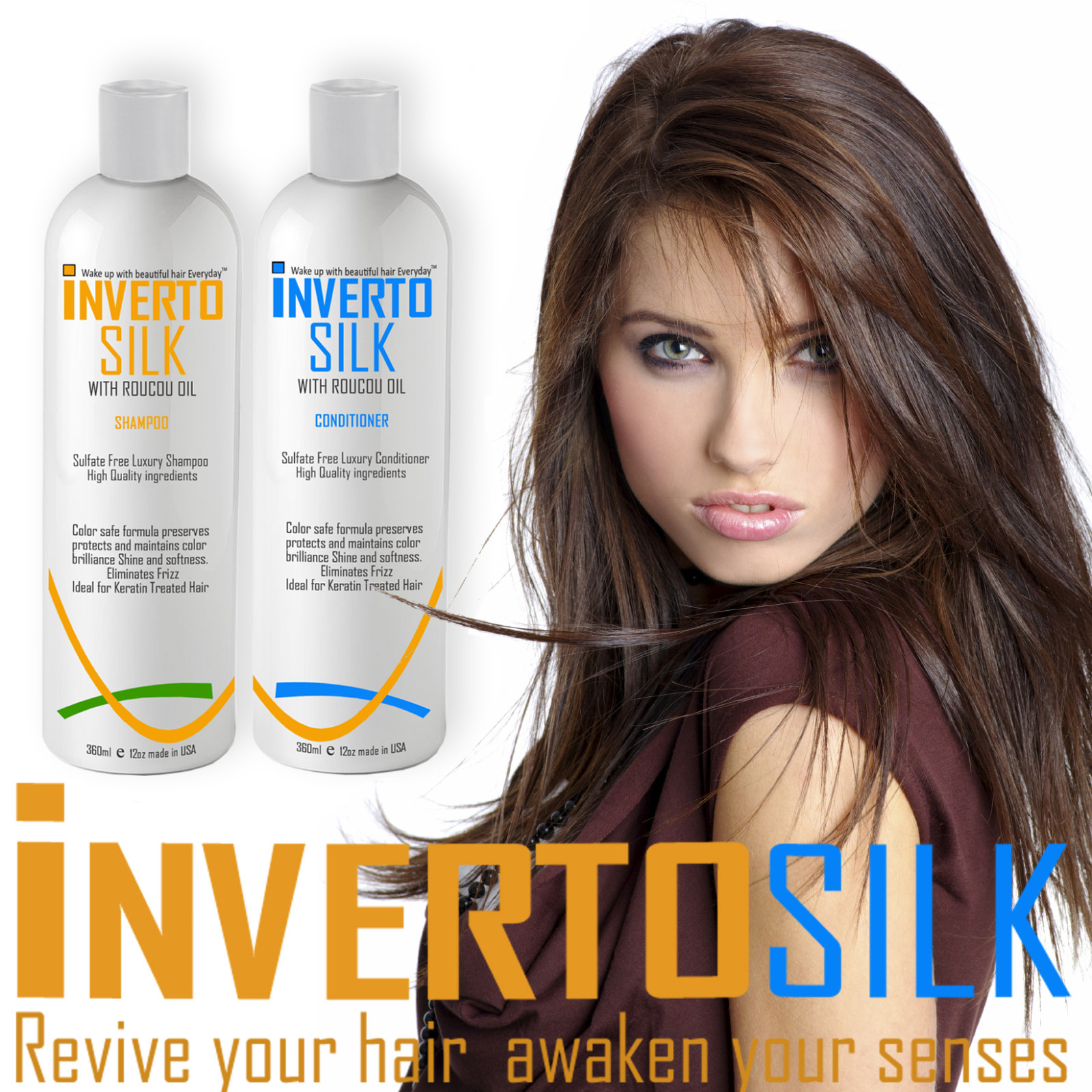 Inverto Silk Luxurious Sulfate Free Shampoo & Conditioner Set With Roucou Oil