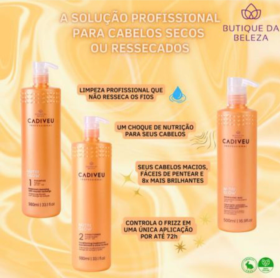 Cadiveu Nutri Glow Kit-Shampoo 980ml, Nutrition Mask 980ml, Nutrition Wax 500ml