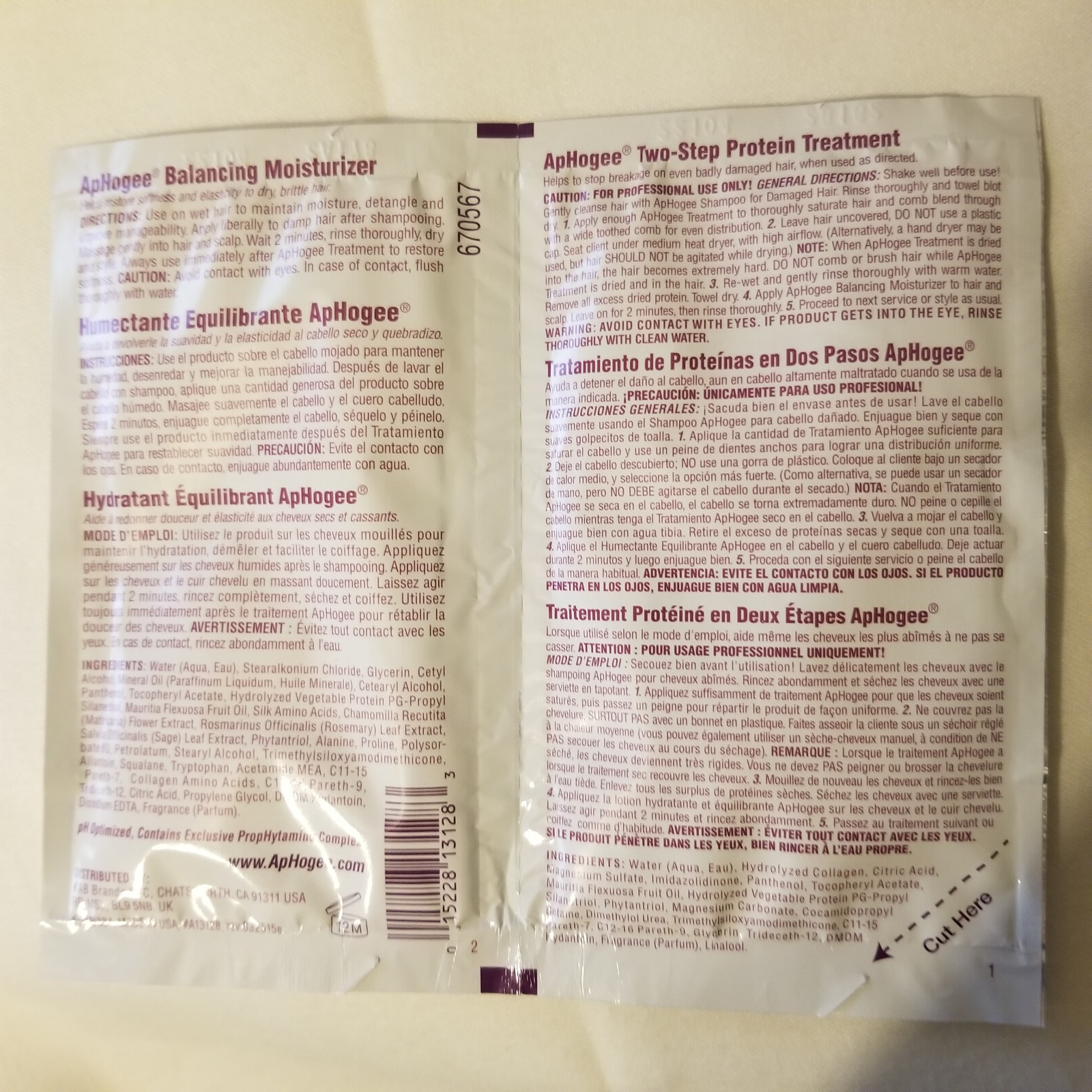 ApHogee Two Step Protein Treatment & Balancing Moisturizer Sachet BRAND NEW