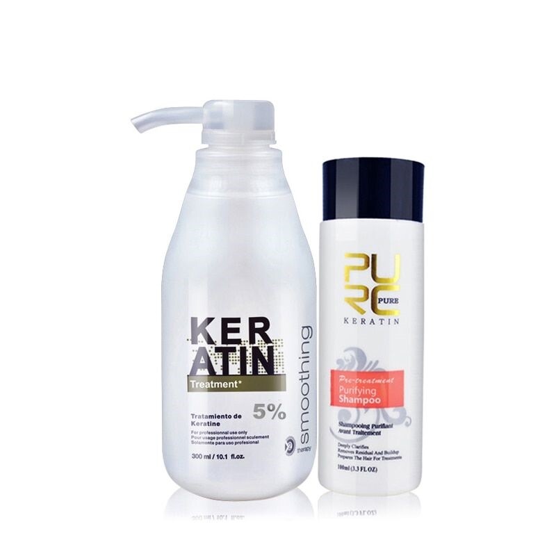 Brazilian Keratin 5% Curly Frizzy Damaged Hair Treatment + Purifying Shampoo