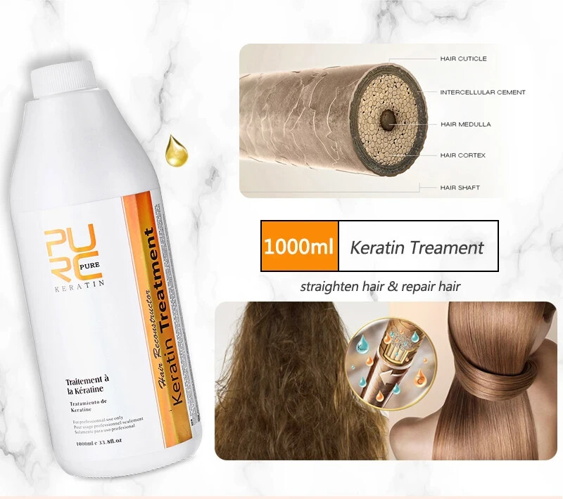 PURC 12% 1000ml Keratin Hair Straightening Smooth Treatment Curly Frizzy Hair