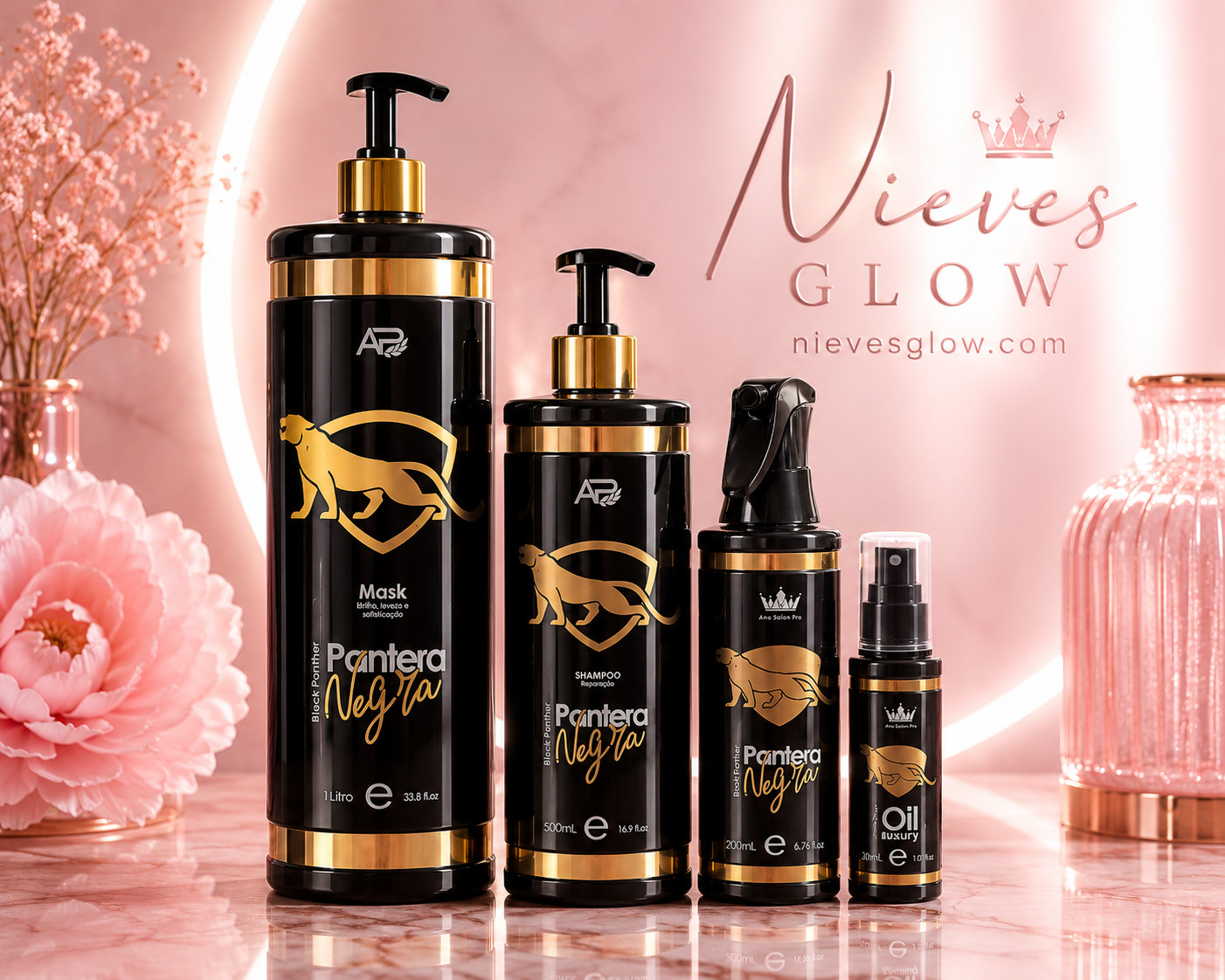 kit alisado pantera negra +shampoo preparador +protector térmico +aceite finaliz