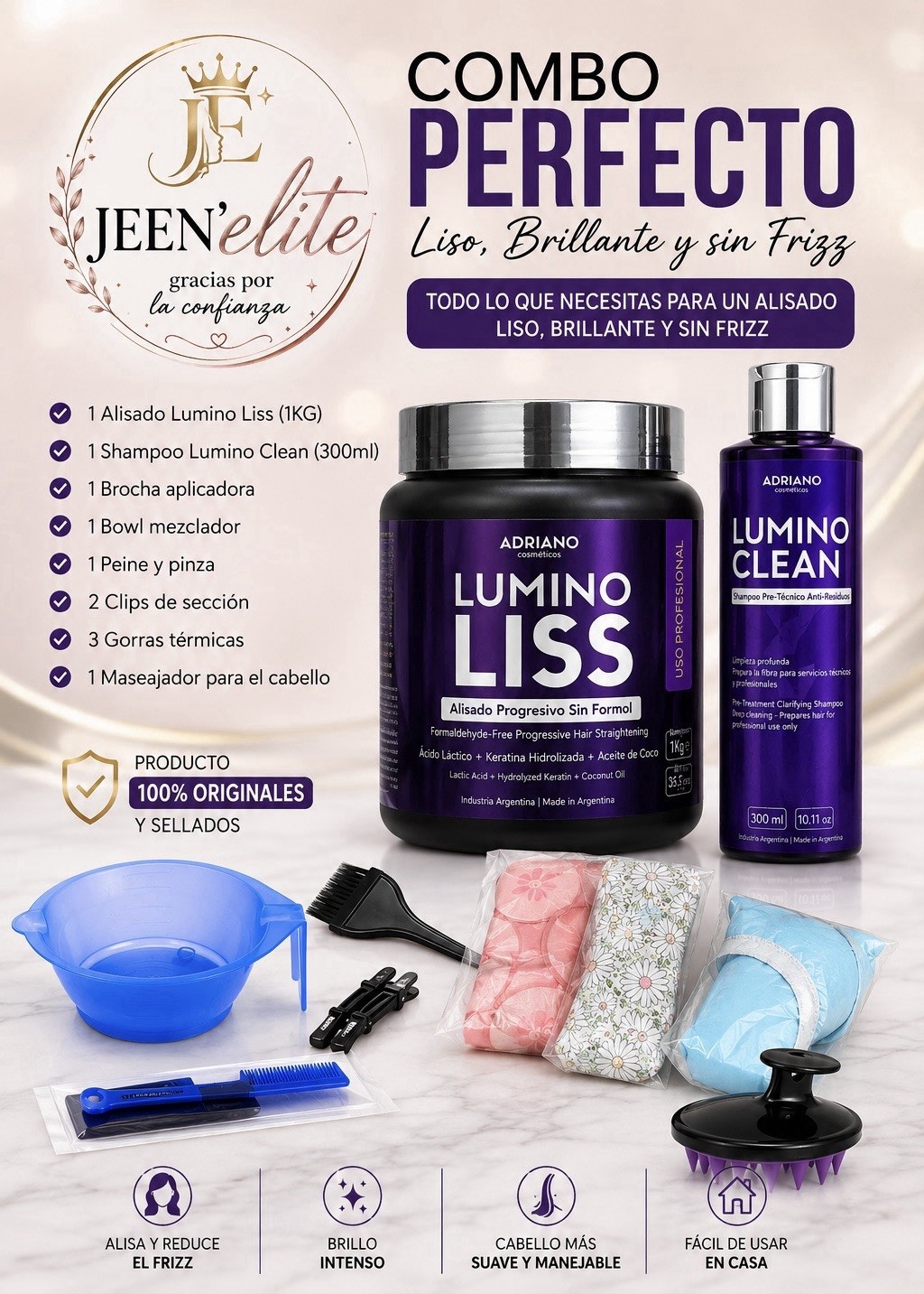 Adriano Cosméticos Lumino Liss Formaldehyde-Free Keratin Kit 1kg + Shampoo 300ml