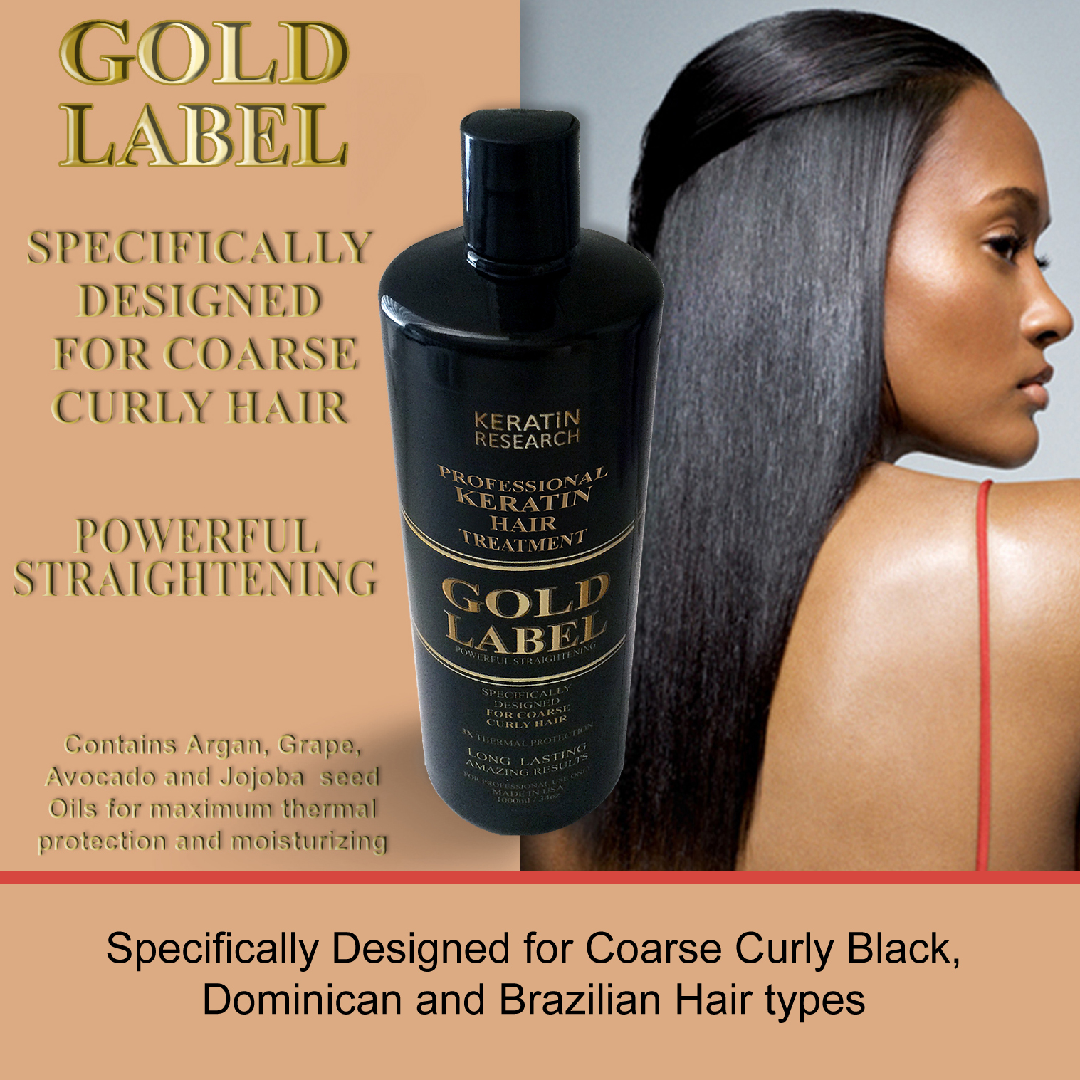Gold Label 120ml kit Keratin Hair Treatment for Coarse curly Thick Hair