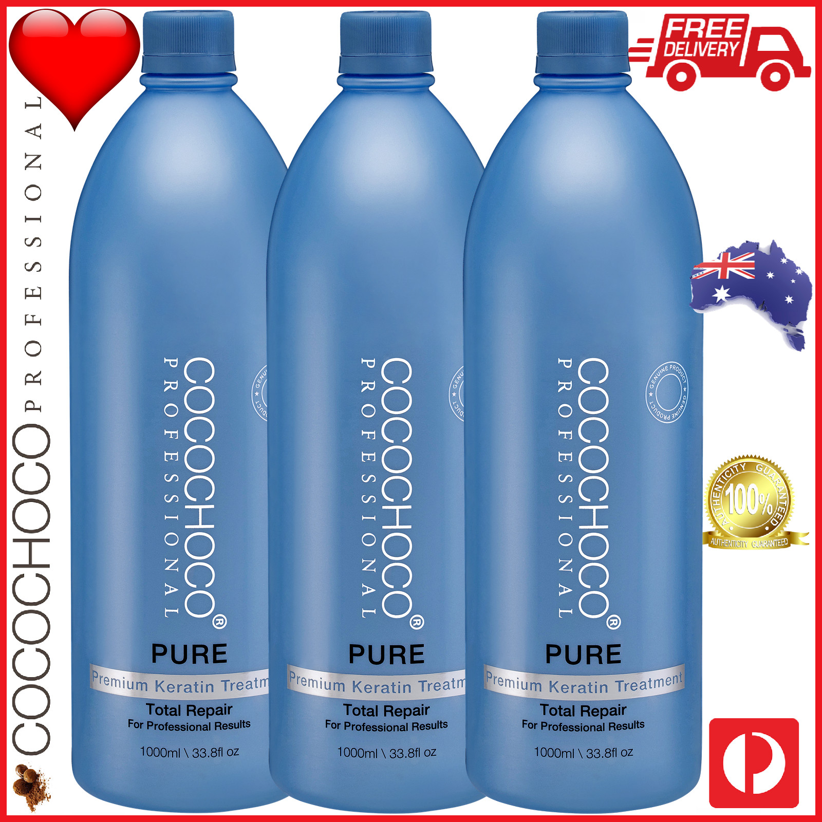 ❤❤ COCOCHOCO Pro PURE Brazilian Keratin Hair Salon Treatment 3000ml 3L FREE POST