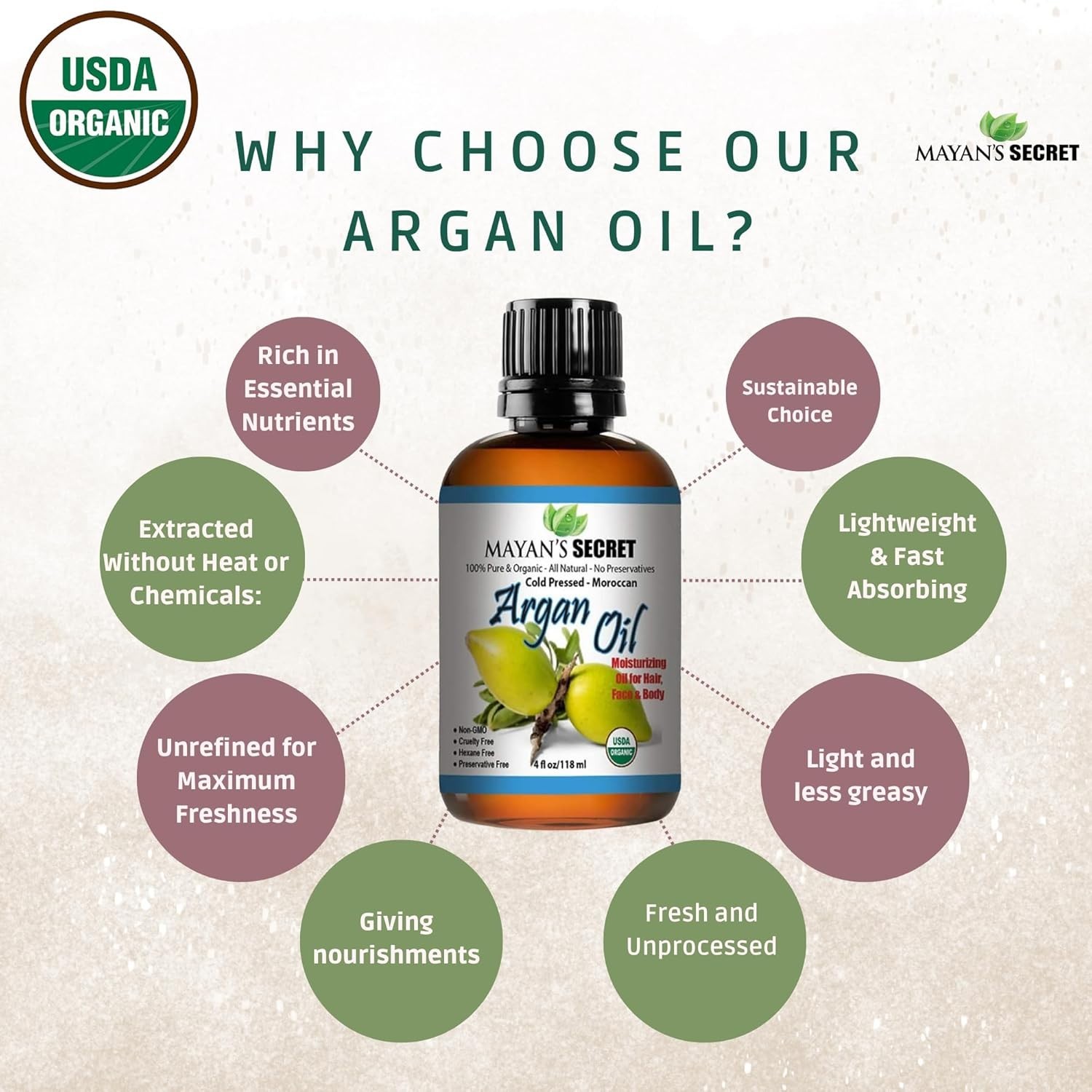 Pure Organic Argan Oil for Hair Growth Skin Face USDA Organic 4oz