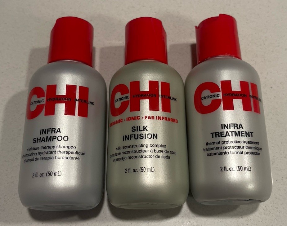 Set of 3 CHI Silk Infusion, Infra Shampoo, Infra Treatment 2oz(50ml) Each Bottle